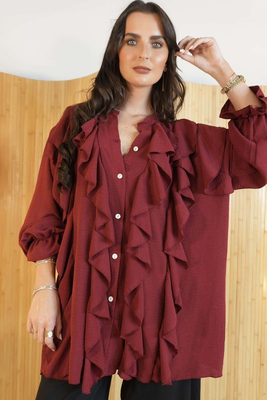 Stevie Ruffle Blouse Burgundy